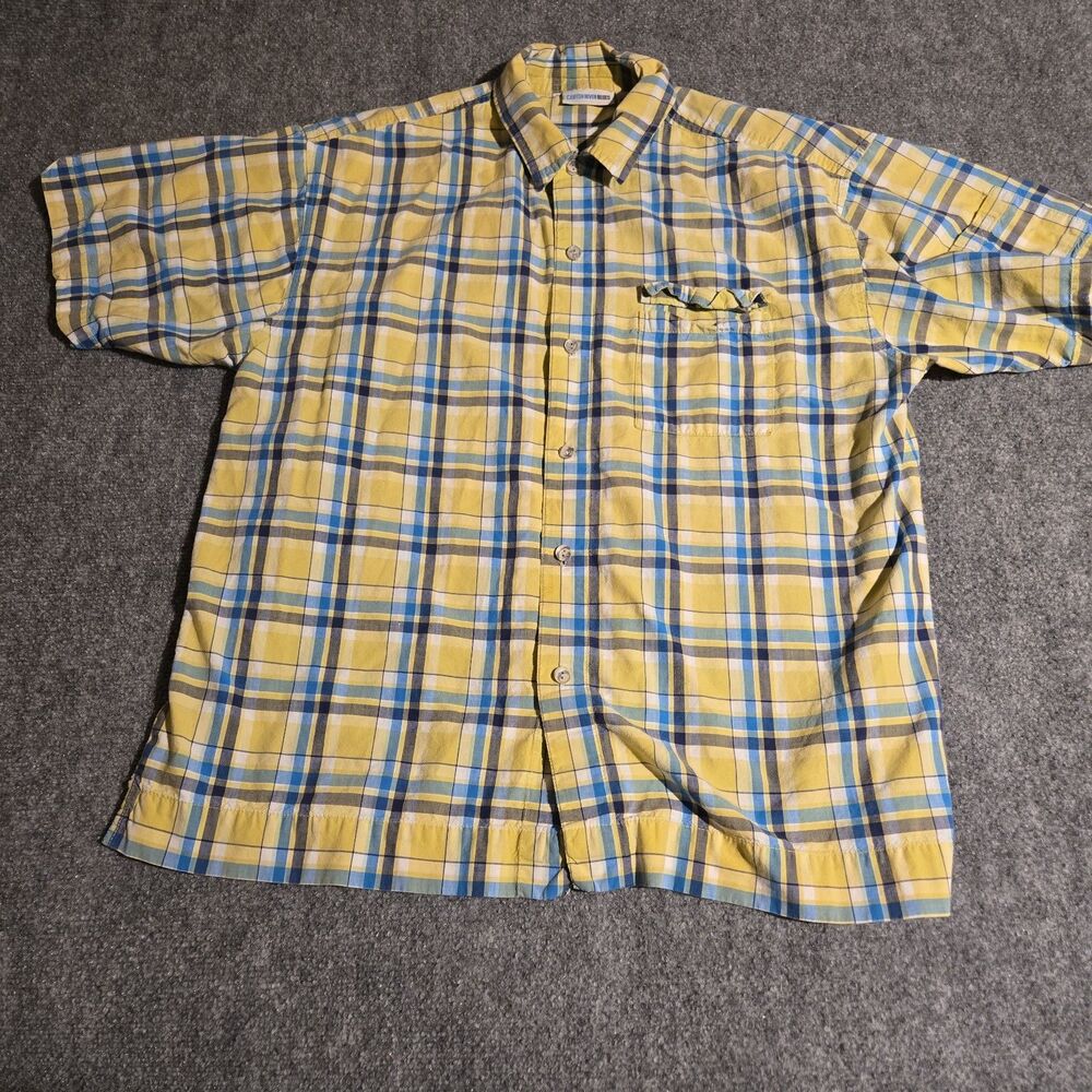 Canyon River Blues Shirt Mens Large Yellow Plaid Short Sleeve Button Up Cotton